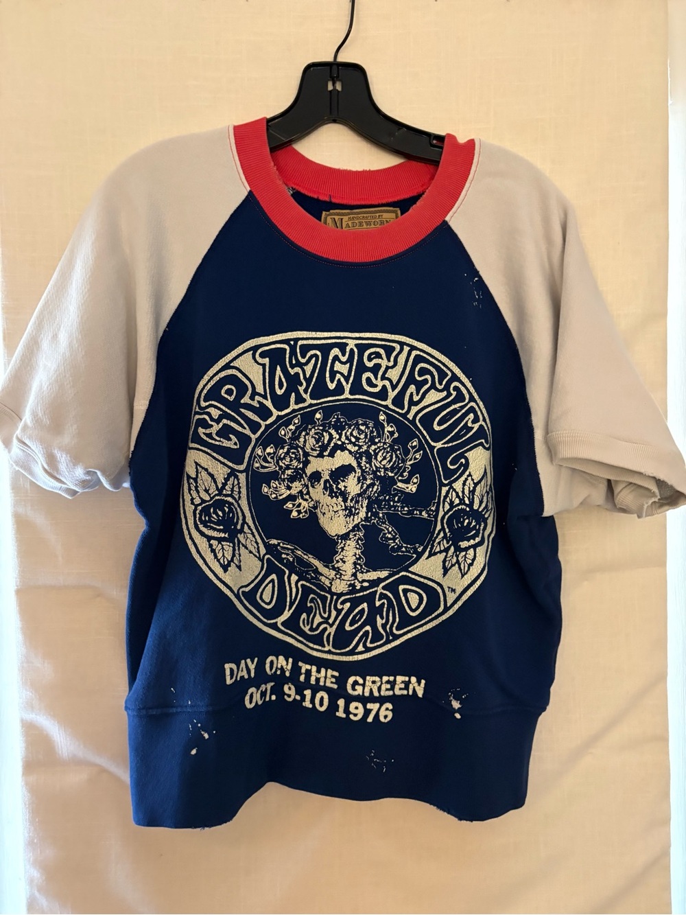 MADEWORN: Grateful Dead Navy & White Sweatshirt with Red Trim
